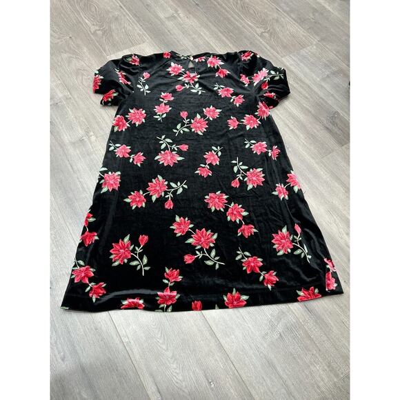 Draper James Women's Floral Velvet Shift Dress in Poinsettia Red Black Size XL - Picture 5 of 13